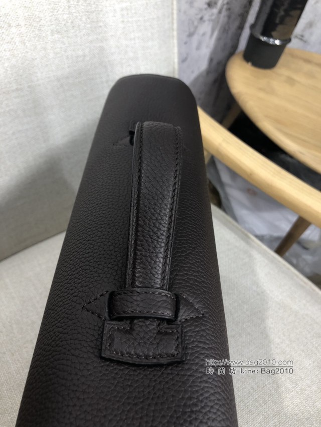 Hermes男包 愛馬仕密碼鎖公事包38cm原版togo皮 蠟線縫製 經深啡色  tdh2132